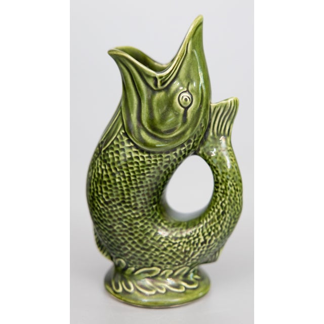 Paint Vintage English Majolica Green Gurgling Fish Pitcher Jug For Sale - Image 7 of 7