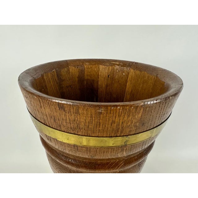 Beige Vintage Oak and Brass Umbrella Stand, 1960s For Sale - Image 8 of 11