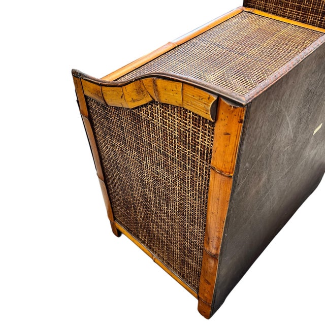 Late 20th Century Vintage British Colonial Style Bamboo and Grasscloth Nightstand Storage Chest. For Sale - Image 5 of 12