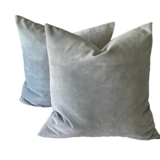 Traditional Pair of Down and Feather Scalamandre Velvet Pillows Color Skylight For Sale - Image 3 of 5