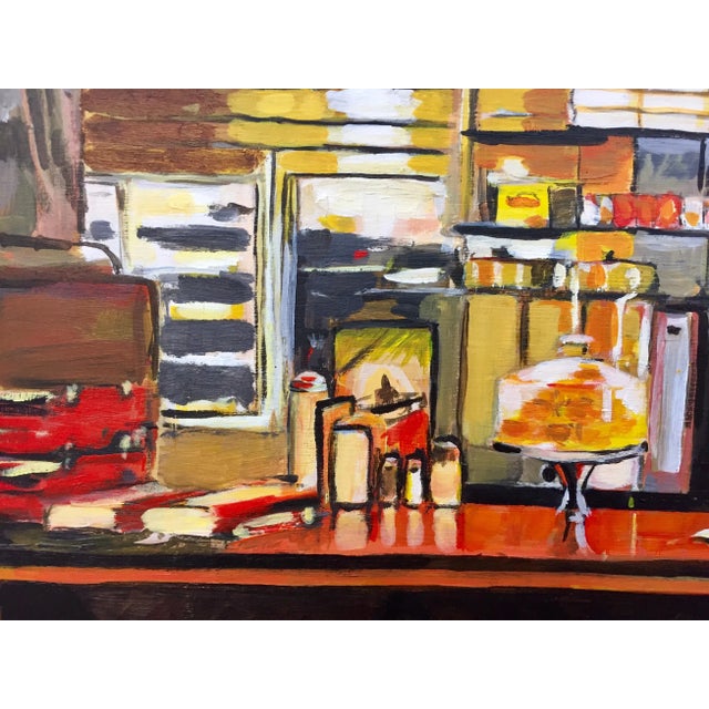 Orange American Diner Still Life Painting by Leading British Urban Landscape Artist For Sale - Image 8 of 13