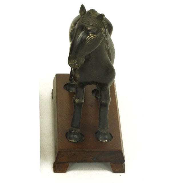 Black Bronze Arabian Stallion Figures Ion Footed Mahogany Plinths - a Pair For Sale - Image 8 of 10