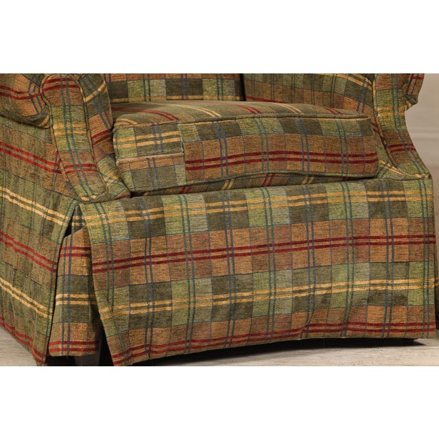 Traditional Pair of Kravet Plaid Upholstered Club Chairs with Skirted Base for Cozy Seating For Sale - Image 3 of 12