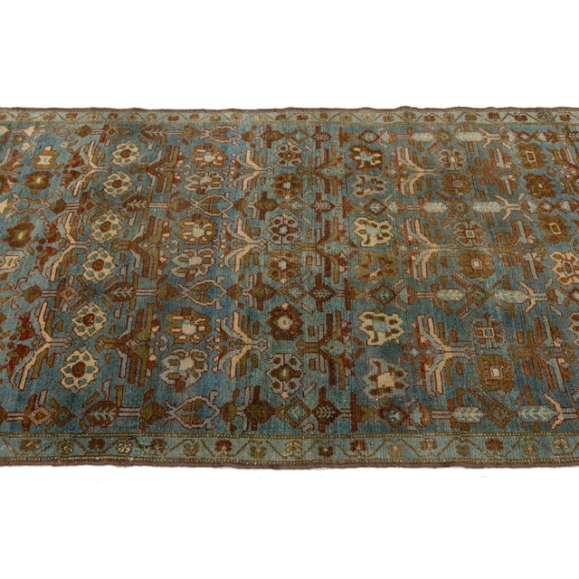 Exquisite Antique Bidjar Style Hand-Knotted Wool Rug in Muted Steel Blue and Rust For Sale - Image 4 of 8