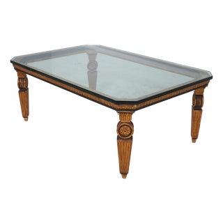 Stunning Vintage Neoclassical Glass Top Coffee Table For Sale
