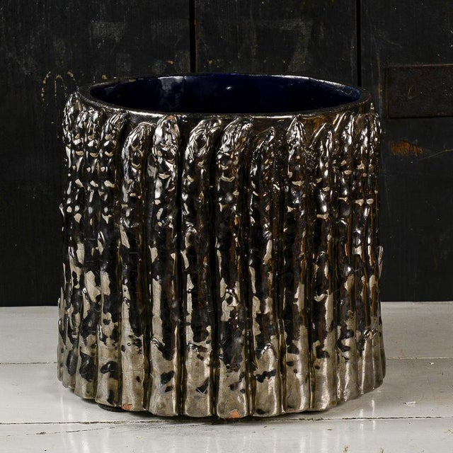 Vintage Terracotta Plant Pot with Silver Asparagus Design For Sale - Image 6 of 9