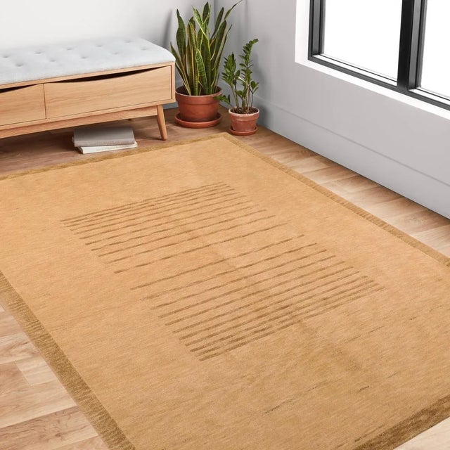 1980s Nepalese Alise Tan/Green Wool Rug - 6'2'' X 9'1'' For Sale - Image 4 of 10