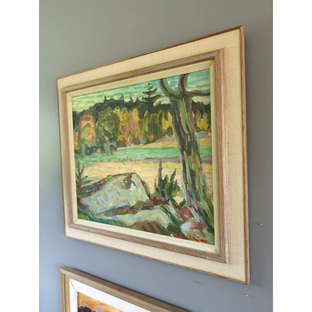 Mid 20th Century Mid-Century Modern 'Autumn Meadow' Vintage Original Landscape Oil Painting, Framed For Sale - Image 5 of 11