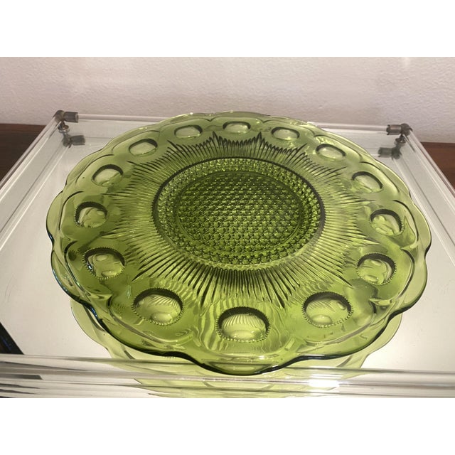 Set of five 1960's Bartlett Collins 10.75" brilliant green glass plates. The color and design are just gorgeous, perfect...