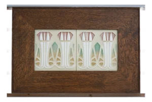 Arts & Crafts Oak Framed Ceramic Tile Hanging Art Plaque