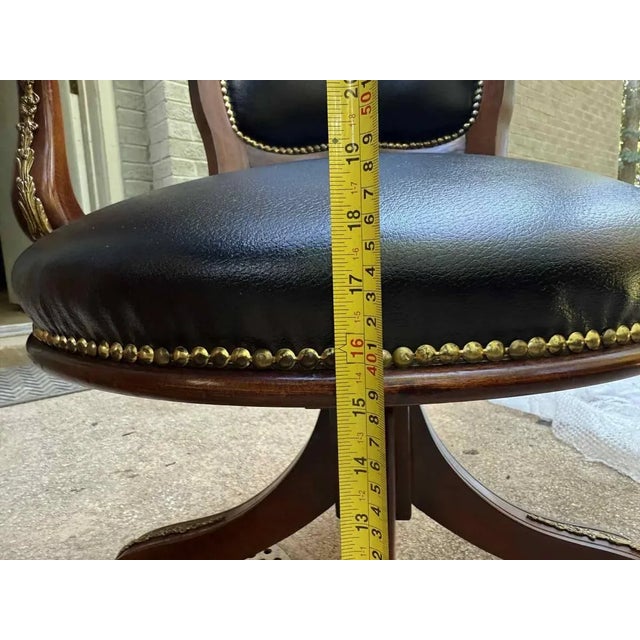 20th Century Vintage French Louis XV Style Brass Nail Studded Upholstered Vinyl Executive Office Chair For Sale - Image 10 of 15