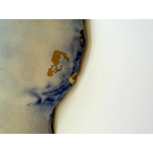 Antique Flow Blue Serving Bowl With Scalloped Edge For Sale - Image 4 of 7