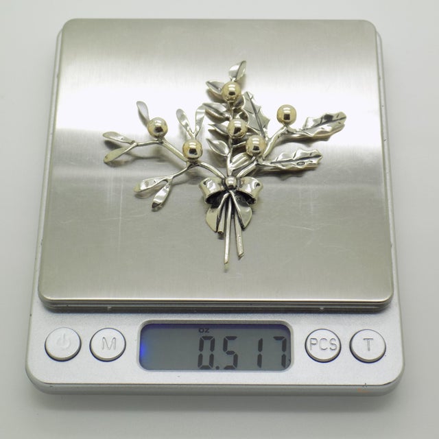 Vintage Italian Handmade Genuine Sterling Silver 925 Christmas Holly and Mistletoe Figurine, 1980s For Sale - Image 13 of 15