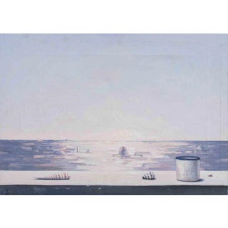 Gino Guida, Dawn on the City, Oil Painting, 1980s For Sale