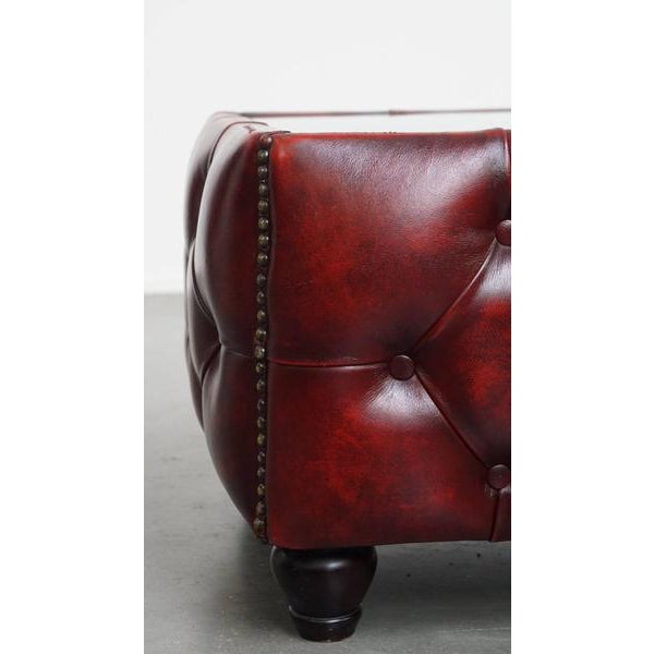 Red Cowhide Chesterfield Coffee Table in Red Color with Glass Top For Sale - Image 8 of 12