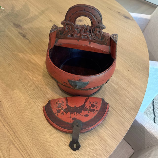 Wood Antique Chinese Red Wedding Basket For Sale - Image 7 of 10