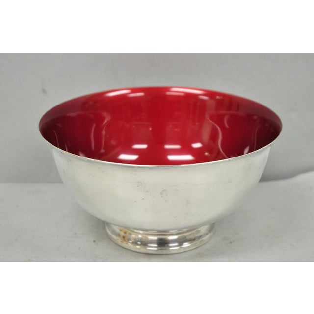 Vintage Mid Century Modern Reed & Barton 104 Silver Plated Red Enamel Bowl For Sale - Image 10 of 10