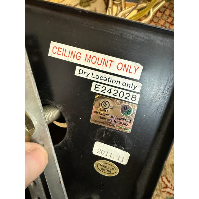 1980s Custom Black + Gold Eight Light Chandelier For Sale - Image 5 of 12