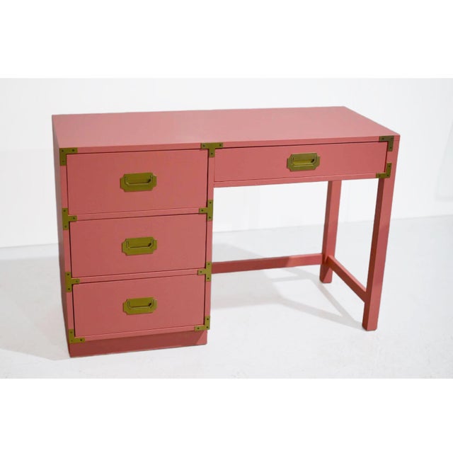 Bernhardt 1970s Campaign Desk by Bernhardt in Pink - Newly Painted For Sale - Image 4 of 13