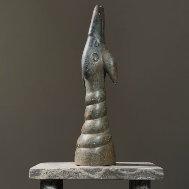 Vintage Abstract Surrealist Zoomorphic Hand Carved Stone Sculpture, Signed. Hand carved soapstone sculpture of what...