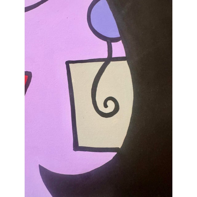 Fun, bold, and full of personality, this large acrylic on canvas titled The Kiss has that instantly recognizable pop art...