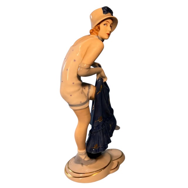 White Antique Royal Dux Porcelain Figurine Woman Dressing at the Beach For Sale - Image 8 of 14