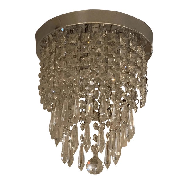Vintage Crystal Hall Foyer Chandelier Flush Mount For Sale