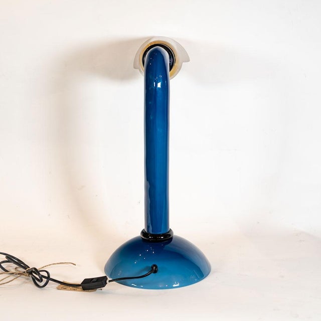 Metal Vintage Murano Blue Glass and Brass Shade Table Lamp, 1960s For Sale - Image 7 of 11