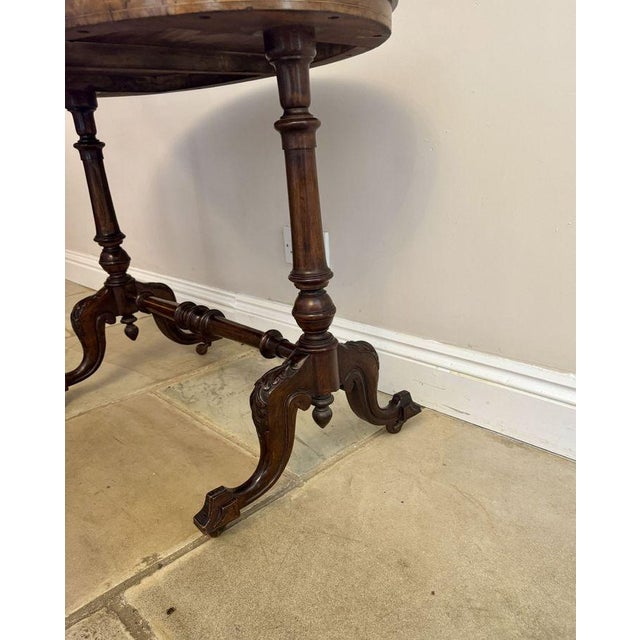 Antique Victorian Walnut Oval Writing Table with Leather Top, 1860 For Sale - Image 4 of 7
