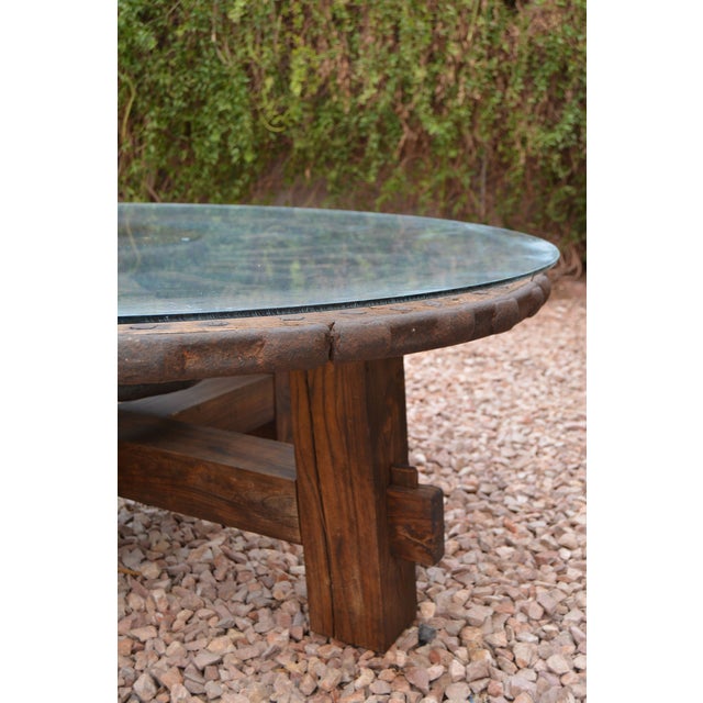 Round Wagon Wheel Coffee Table Early 19th Century Antique, With 1/4" Glass Top Chairish