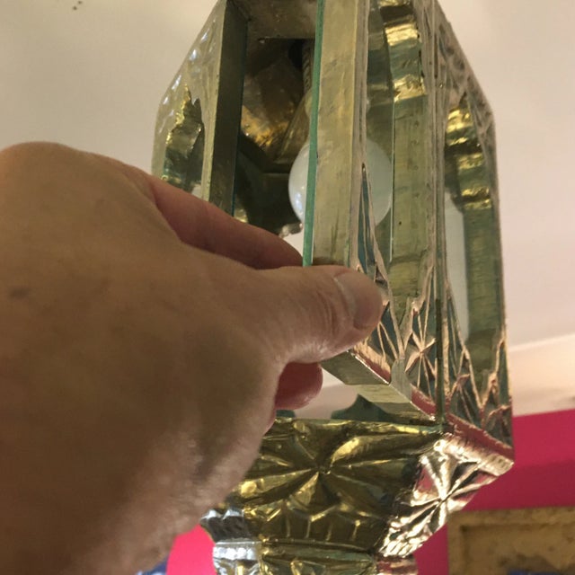 Wood Chased German Silver Over Wood Hanging Light Fixture For Sale - Image 7 of 9