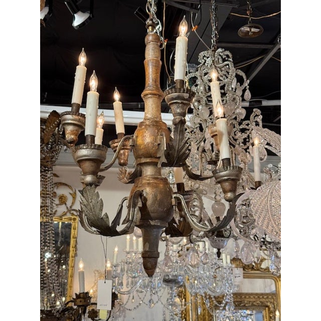 Pair of Italian Silver Gilt Wood Chandeliers For Sale - Image 4 of 6
