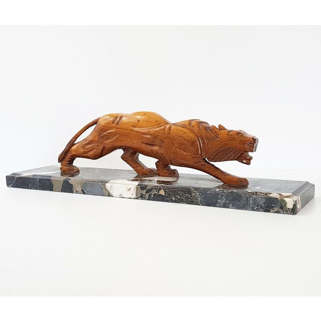 Art Deco Panther in Walnut and Marble, 1920s-1930s For Sale - Image 11 of 11