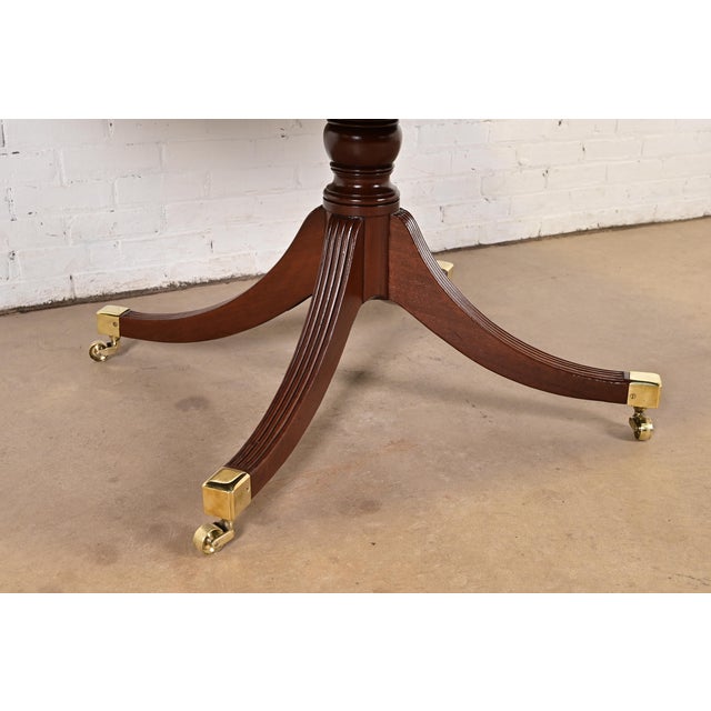 Reeder of London Antique English Regency Carved Mahogany Pedestal Extension Dining Table, Newly Restored For Sale - Image 11 of 14