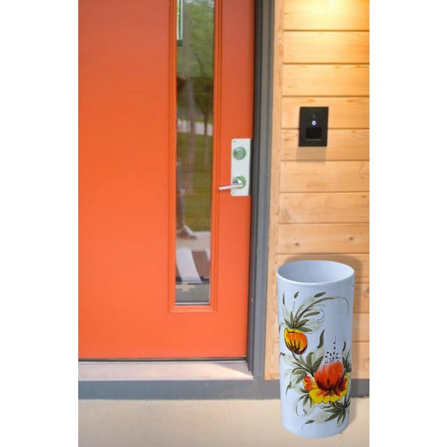 Mid-Century Modern 60s Mid Century Modern Hand Painted Orange Poppy Flower Ceramic Umbrella Stand Holder Italy For Sale - Image 3 of 9