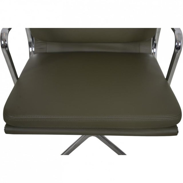 EA208 Chair in Olive Green Leather by Charles Eames, 2000s For Sale - Image 4 of 18