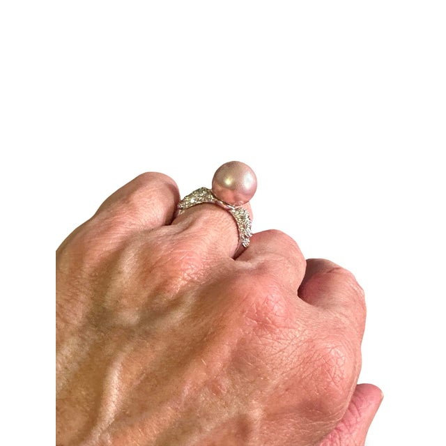 Contemporary Sterling Silver Pearl and Cz Ring Sz 7 New For Sale - Image 3 of 5