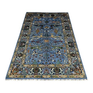 Blue Afghan Sultani Wool Rug, Natural Dye Persian Bijar Floral Design, 6′7″ × 9′9″ For Sale