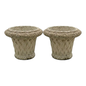 Pair of Vintage Basketweave Cast Stone Planters