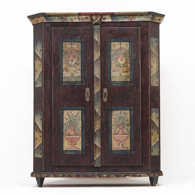 Rustic Farmhouse Folk Art Painted Bridal Cabinet 1844 For Sale - Image 18 of 18