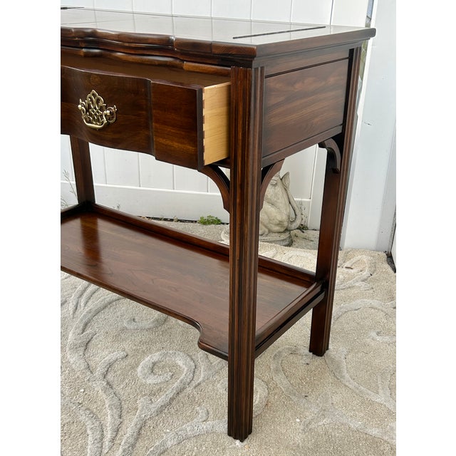 Vtg. Harden Chippendale Style Flip Top Cherry Server/Bar Table W/Drawer & Shelf For Sale - Image 9 of 14