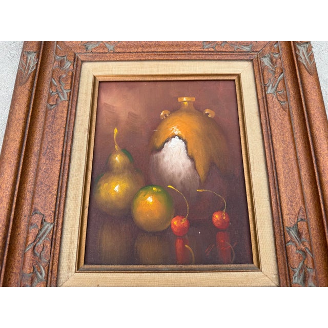 Vintage Mexican Hand-Carved Wood Frame With Signed Original Still Life Oil Painting For Sale - Image 4 of 8