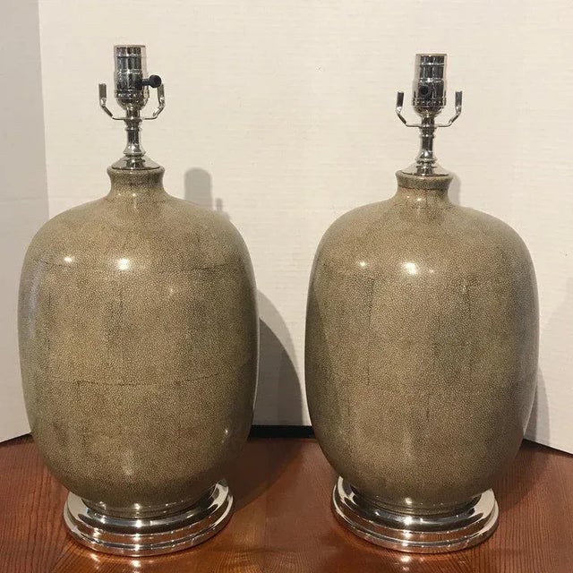 Late 20th Century Shagreen Porcelain Vases, Now as Lamps - a Pair For Sale - Image 9 of 11