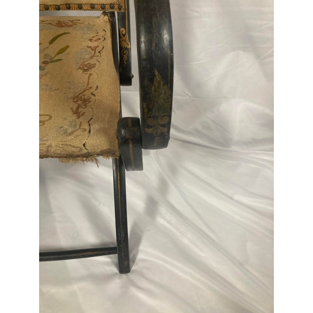 Napoleon III Ebonized Folding Armchair — Original Crewelwork, c.1875 For Sale - Image 9 of 14