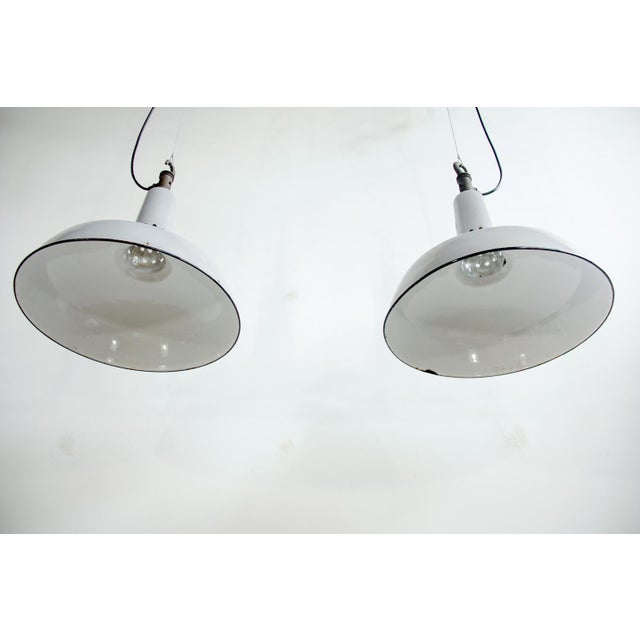 Industrial Enamel Factory Light from Carriage Factory the Hague for Philips, 1930s For Sale - Image 3 of 8