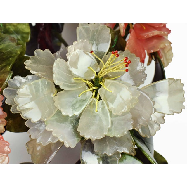 Vintage Handmade Rare Monumental Jade Gemstone Carved Botanical Bonsai Tree in Stone Planter For Sale - Image 15 of 18