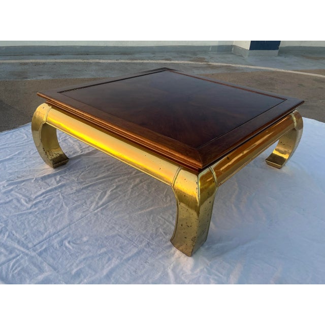 Burnt Umber Asian Influenced Ming Legged Brass Coffee Table After Mastercraft For Sale - Image 8 of 13