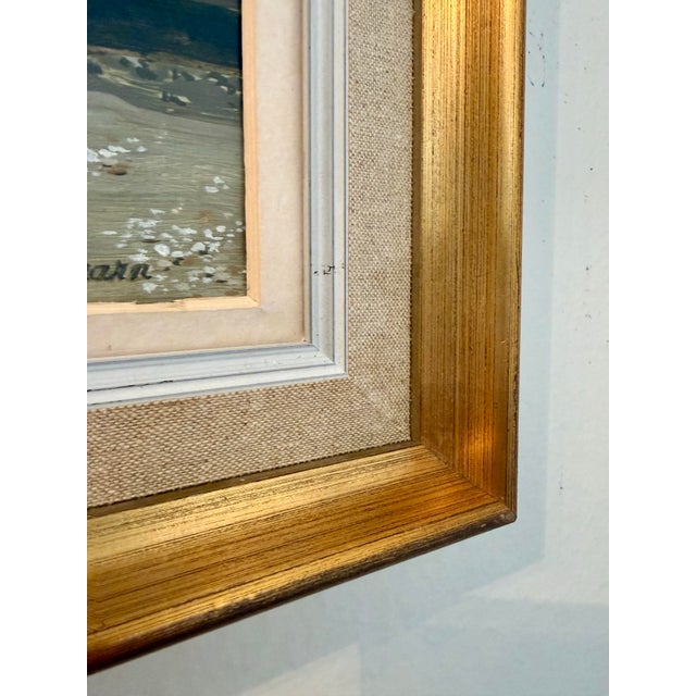 Linen Vintage French Painting in Gilt Frame For Sale - Image 8 of 9