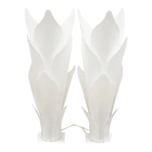 Mid-Century Rougier Style White Acrylic Lucite Tulip Flower Leaf Table Lamps - a Pair
