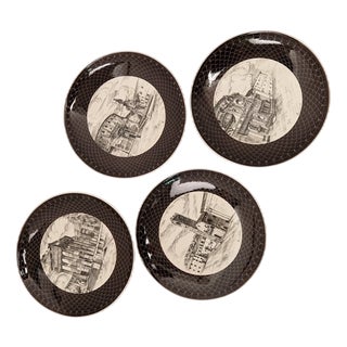 Vintage Plates in Black and White Antica Este Ceramic, 1970s, Set of 4 For Sale